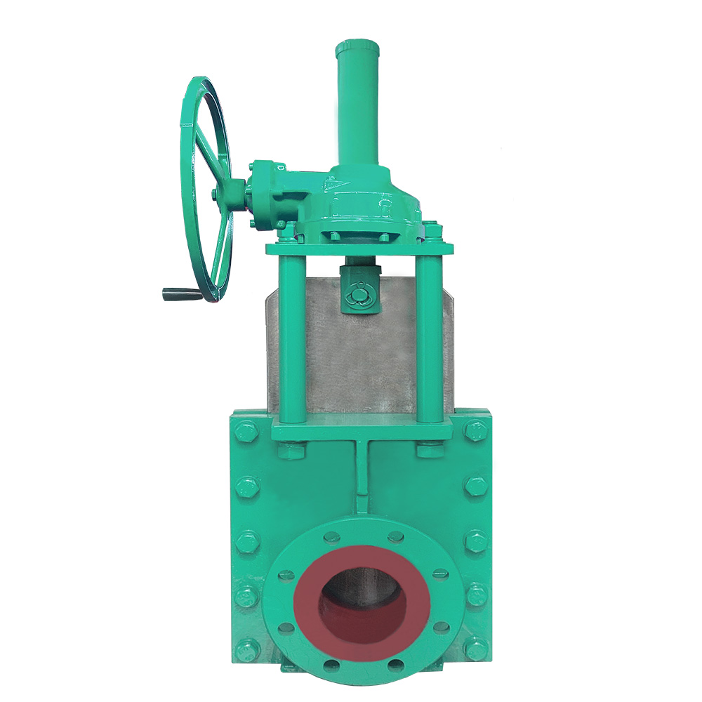 Gear combination slurry knife gate valve